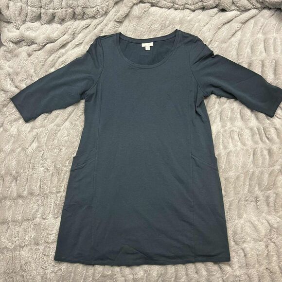J. Jill Tops - J Jill Womens Medium Petite Blue Crew Tunic Top 3/4 Sleeve Pockets Flowy Boho